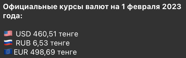 Национальный банк установил официальные курсы доллара и рубля на 1 февраля 2023