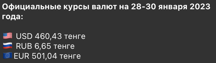 Национальный банк установил официальные курсы доллара и рубля на 28, 29 и 30 января