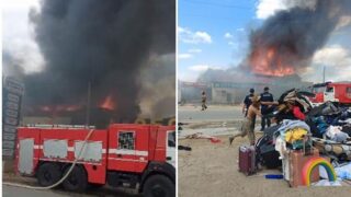 На вещевом рынке «Диана» в Атырау разгорелся крупный пожар