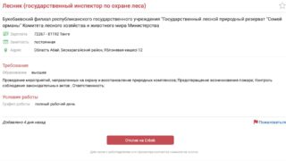 От 72 до 81 тыс. тенге предлагают зарплату леснику в «Семей орманы»