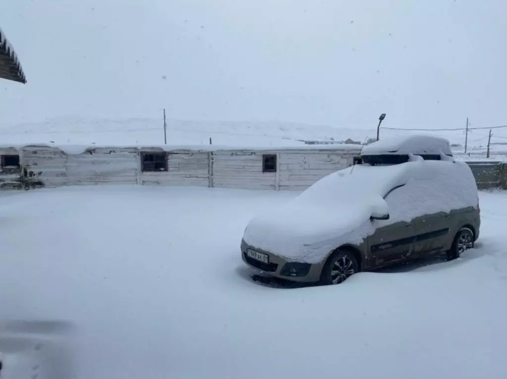 В Шетском районе Карагандинской области выпал снег.