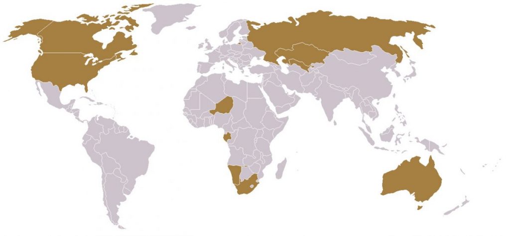 Страны мира с ураном