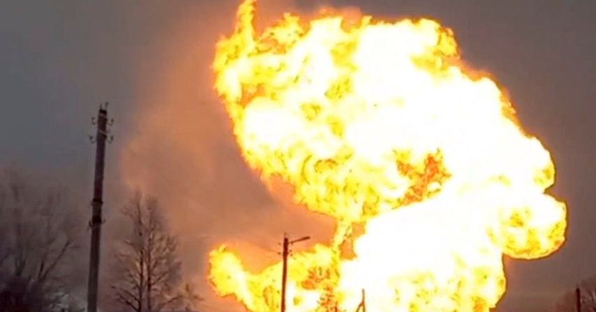A view shows blaze from a ruptured gas pipeline in the Chuvash Republic