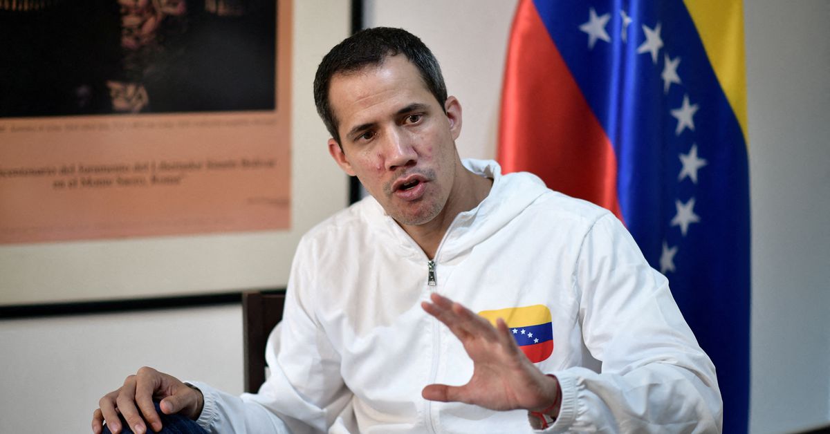 Venezuelan opposition leader Juan Guaido speaks during an interview in Caracas