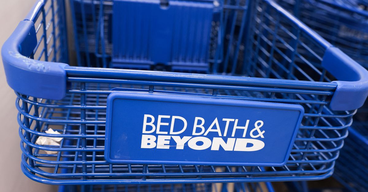A shopping cart is seen at a Bed Bath & Beyond store in Manhattan, New York City