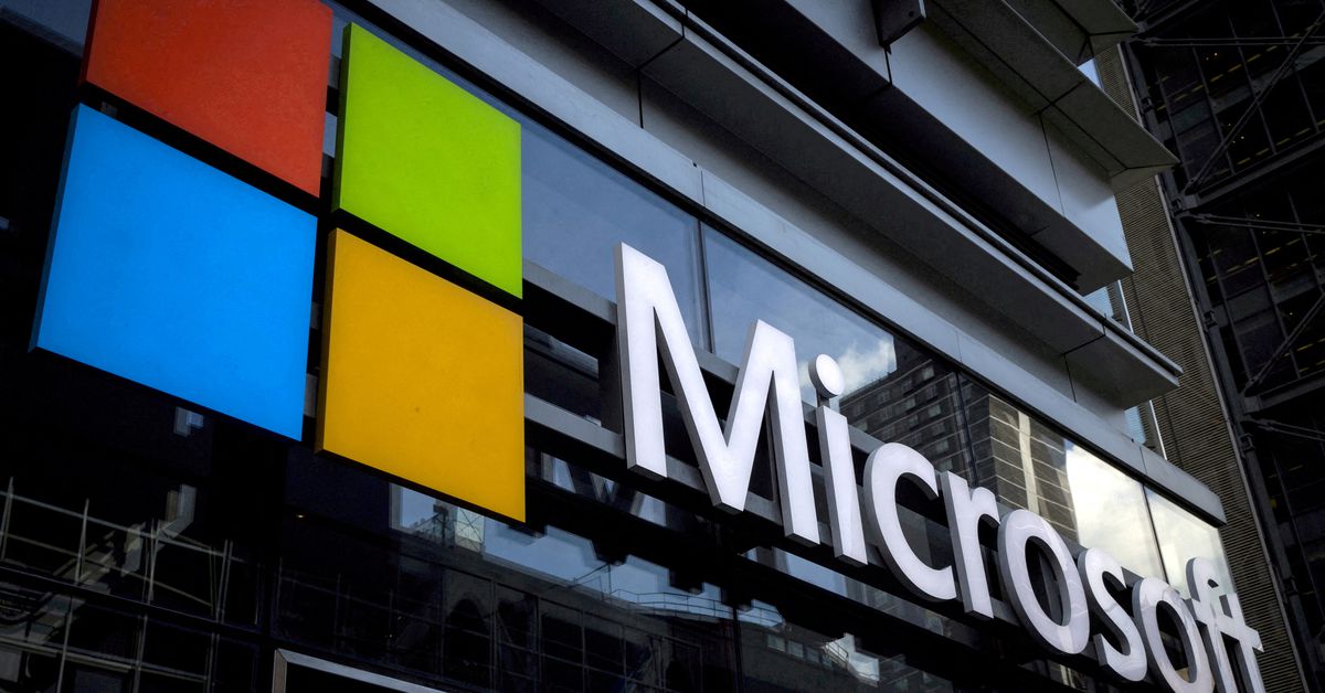 Microsoft logo on an office building in New York, U.S.