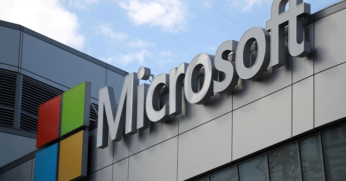 A Microsoft logo is seen in Los Angeles
