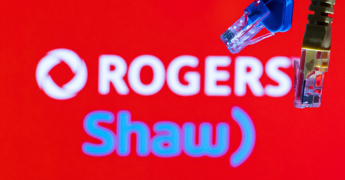 Illustration shows Rogers and Shaw Communications logos