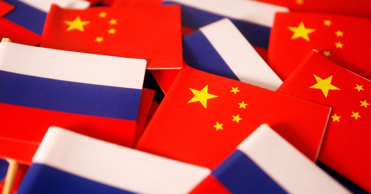 Illustration picture of China and Russia flags