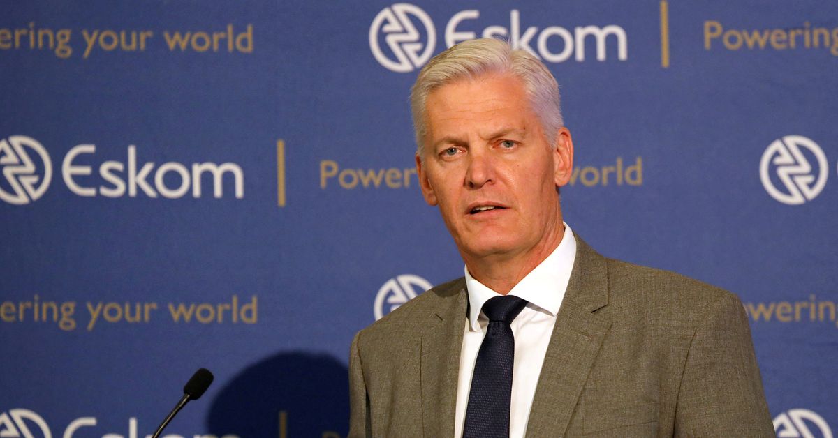 Andre de Ruyter, Group Chief Executive of state-owned power utility Eskom speaks during a media briefing in Johannesburg